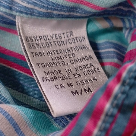 VINTAGE 90s TABI INTERNATIONAL Striped Shirt in Blue, Pink, and Green