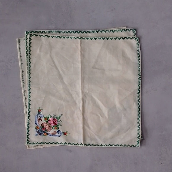 Vintage Hand Embroidered Floral Tablecloth
