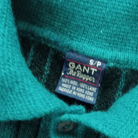 Vintage 90s Wool GANT Quarter Button-Up Green Sweater