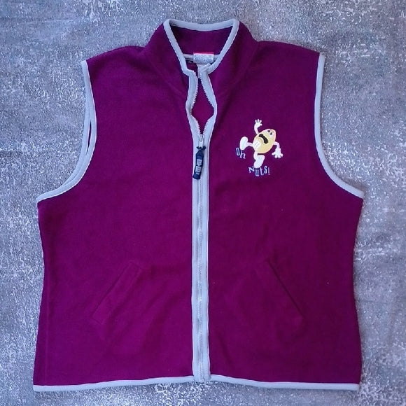 Vintage 90s M&M's OH NUTS PROMO Maroon Fleece Vest with Embroidery UNISEX