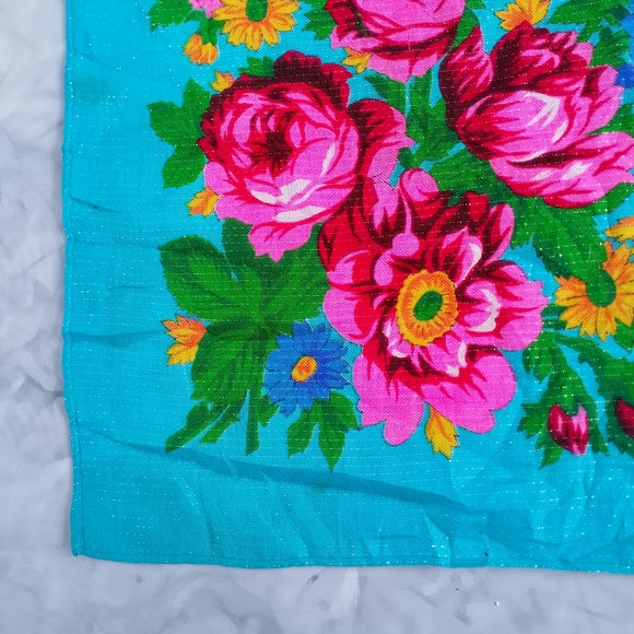 Kokum / Kookum Ukrainian Style Scarf Light Blue Floral Square Scarf Indigenous