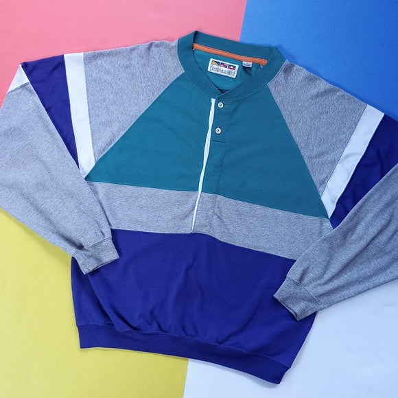 Vintage 90s Dad Retro Colour Block Crewneck Sweater
