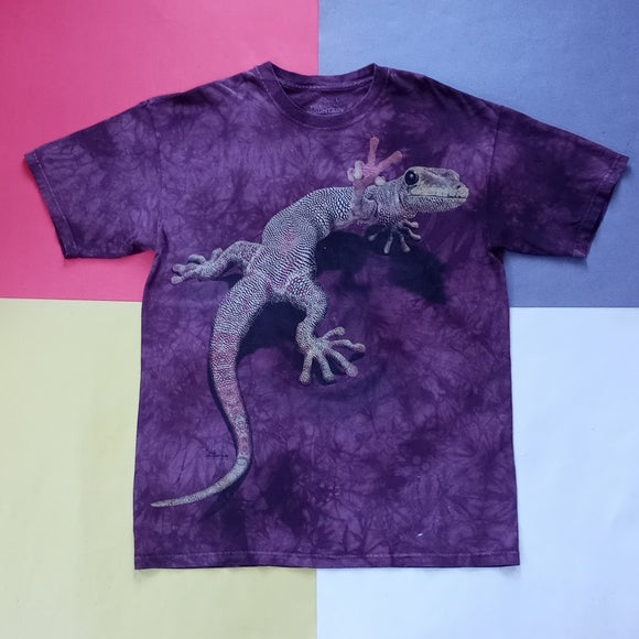 2009 Purple Gecko Throwing Peace Sign Big Print Tie Dye The Mountain T-Shirt