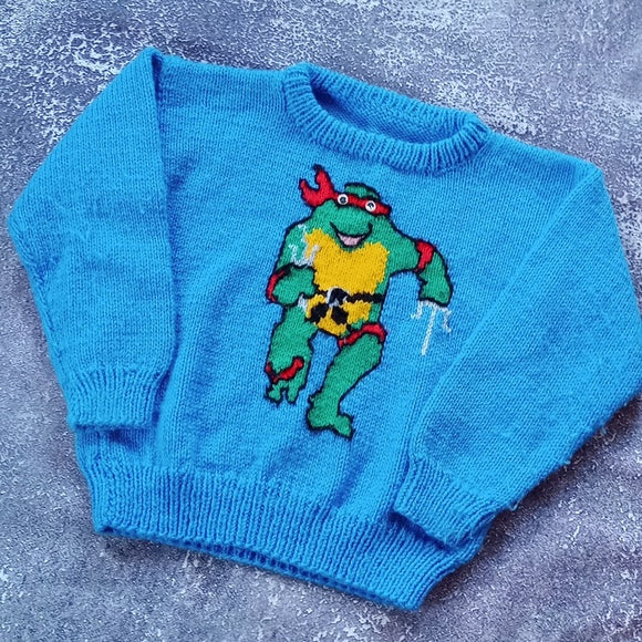 Vintage Teenage Mutant Ninja Turtle Googly Eyes Handmade Sweater Raphael