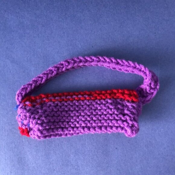 NWOT Vintage Hand-Knitted Made-in-Canada Colourful Purple Mini-Purse Bag