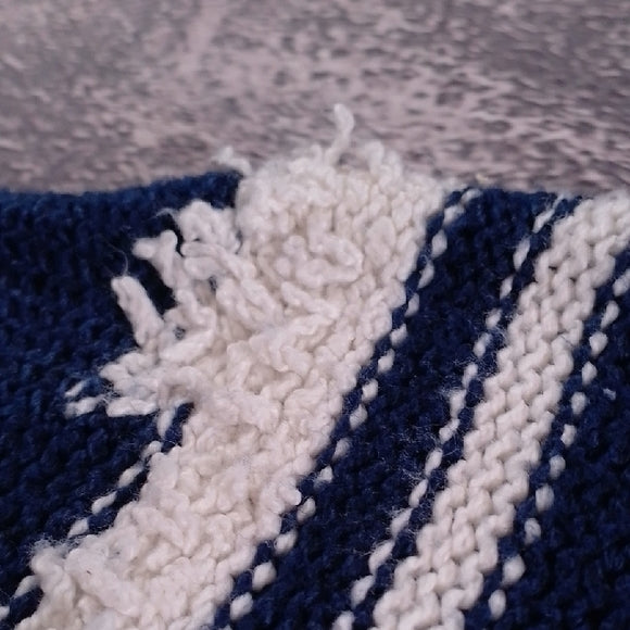 VINTAGE BIG PUFFY ARMS Navy Blue Sweater with White Accents