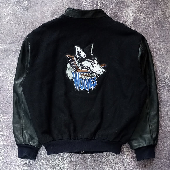 Vintage WOLVES CENTRAL ONTARIO HOCKEY AAA VARISTY WOOL LEATHER JACKET