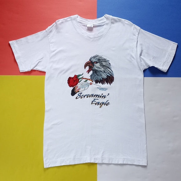 Vintage 1992 Screaming Eagle With Rose Graphic Single Stitch T-Shirt