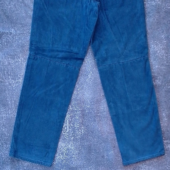 Vintage 90s SKOTTS SUEDE Vibrant BLUE LEATHER Pants WASHABLE