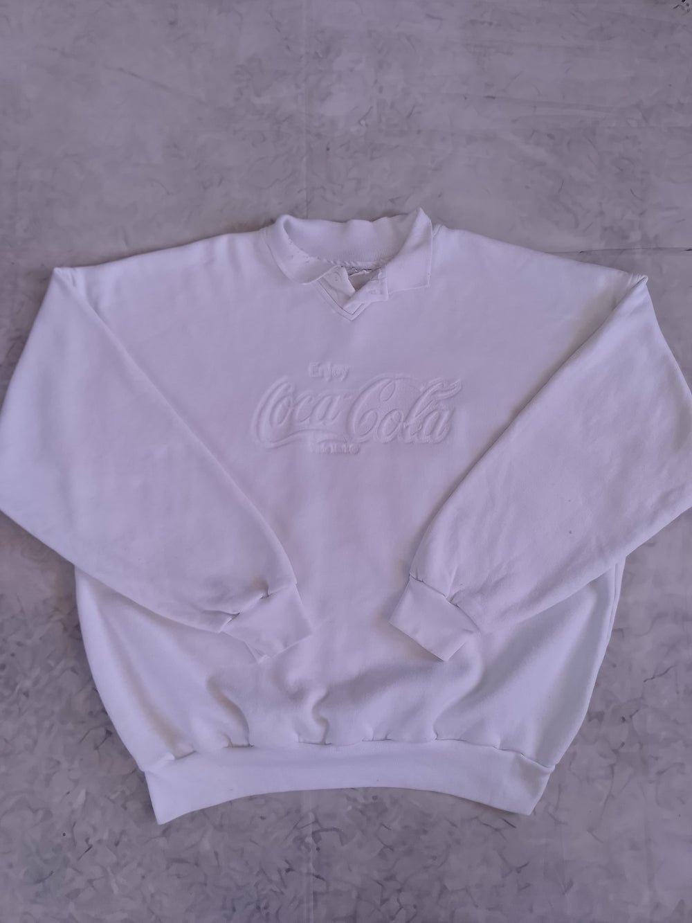 VINTAGE Coca Cola White Embroidered Logo Sweater UNISEX