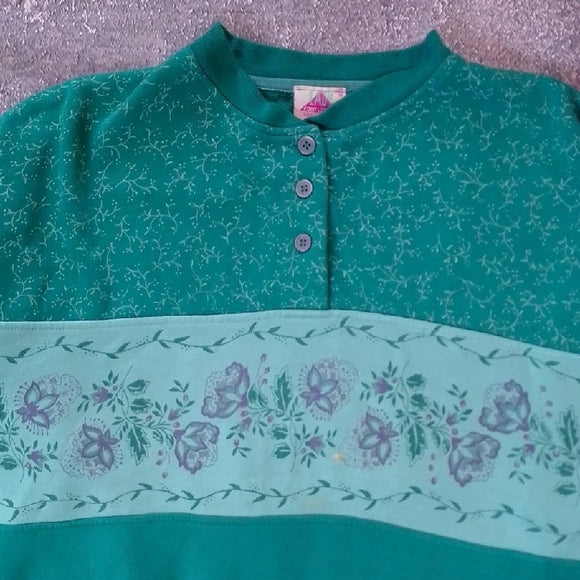 Vintage 90s LADY FOOTLOCKER Floral Teal Sweatshirt