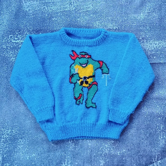 Vintage Teenage Mutant Ninja Turtle Googly Eyes Handmade Sweater Raphael