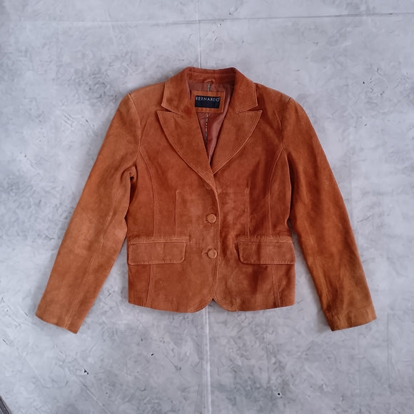 Bernardo Women's Suede Tailored Blazer Jacket in Burnt Orange