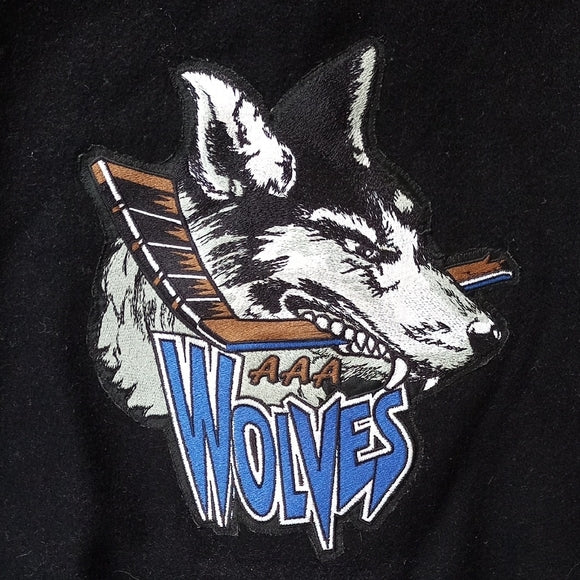 Vintage WOLVES CENTRAL ONTARIO HOCKEY AAA VARISTY WOOL LEATHER JACKET