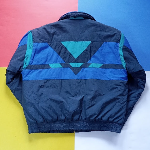 Vintage 80s Retro Colour Block Blue Winter Jacket Unisex Artic Lights