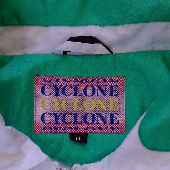 Vintage 90s Cyclone White Jacket with Green and Gold Accents