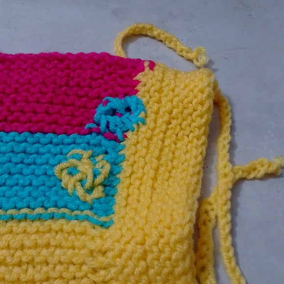 NWOT Vintage Hand-Knitted Made-in-Canada Colourful Baby Welcoming Mini Blanket