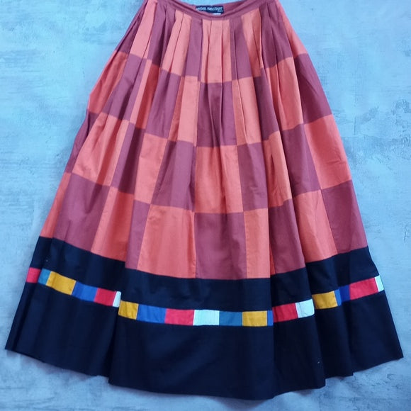 Vintage Michel Harcourt Paris Women's Skirt Orange Block Pattern
