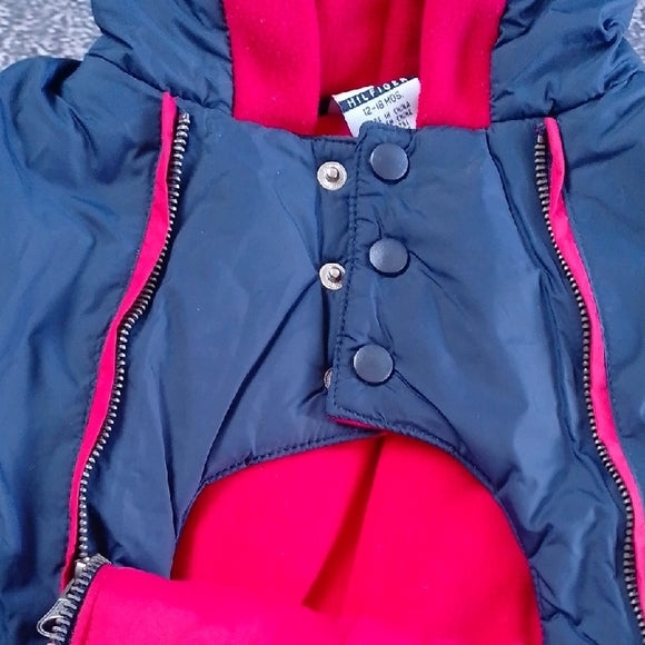 VINTAGE Tommy Hilfiger Navy and Red Kids One Piece Snowsuit GLOVES