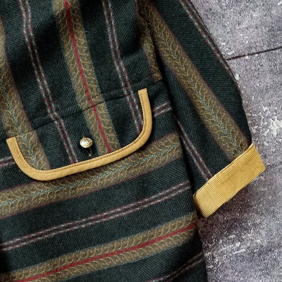 Vintage Wool Striped Green and Tan Women's Jacket Vivianne