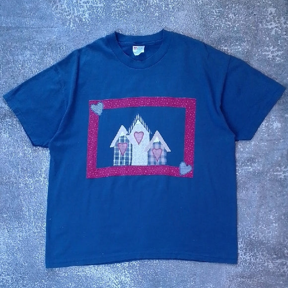Vintage Hearts & Houses Patchwork T-Shirt