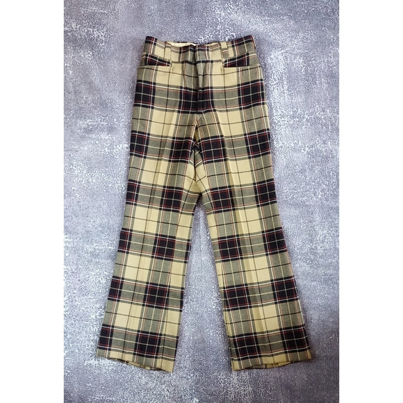 Vintage Stretch Woven By Keithmoor Wool Flare Plaid Pants UNISEX