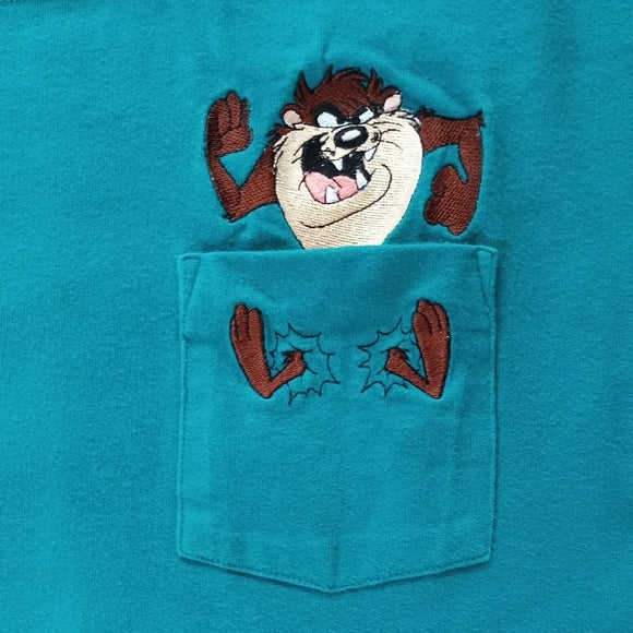 Vintage 1995 Embroidered Pocket Tasmanian Devil Looney Tunes Kid T-Shirt
