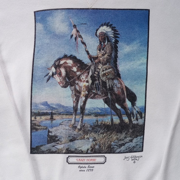 Vintage 1990s Crazy Horse Oglala Sioux 1870 James Hutchingson Crewneck