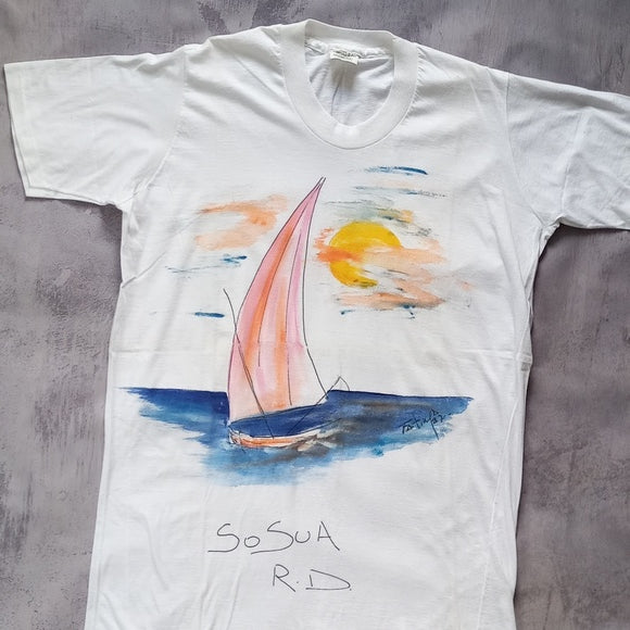 Vintage 1987 Hand Painted Sailboat So Sua R.D. Graphic Single Stitch T-Shirt