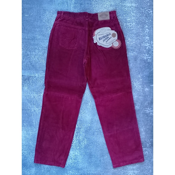 Vintage 90s SKOTTS SUEDE Vibrant Red LEATHER Pants WASHABLE