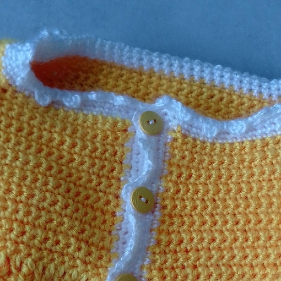 Vintage Handmade Yellow and White Crochet Cardigan