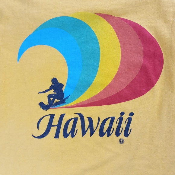 Vintage 1980s Hawaii Rainbow Wave Surfer Single Stitch T-Shirt UNISEX