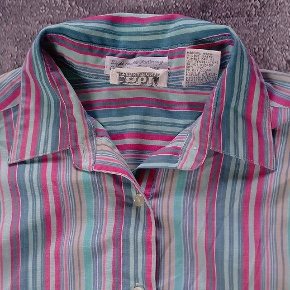 VINTAGE 90s TABI INTERNATIONAL Striped Shirt in Blue, Pink, and Green