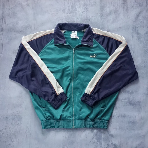 Vintage 1980s Puma Basketball Warm-Up Track Style Zip-Up Jacket