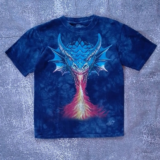 The MOUNTAIN AGE of DRAGONS Blue Dragon Graphic Kids T-Shirt Tie Dye CASA LOMA