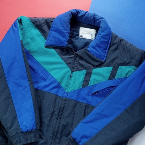 Vintage 80s Retro Colour Block Blue Winter Jacket Unisex Artic Lights