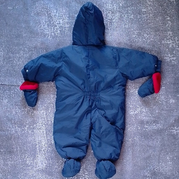 VINTAGE Tommy Hilfiger Navy and Red Kids One Piece Snowsuit GLOVES