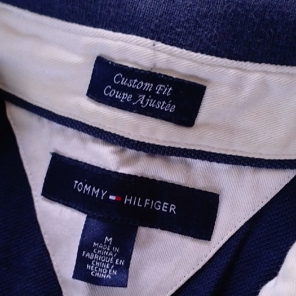 Tommy Hilfiger Navy and Red Rugby Shirt CUSOTM FIT