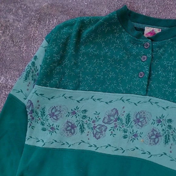 Vintage 90s LADY FOOTLOCKER Floral Teal Sweatshirt