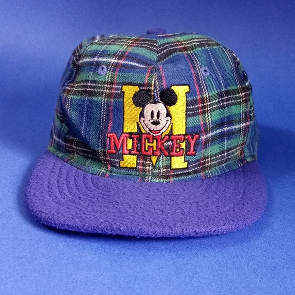 Vintage DISNEY Mickey Embroidered Tartan Snapback Hat UNISEX