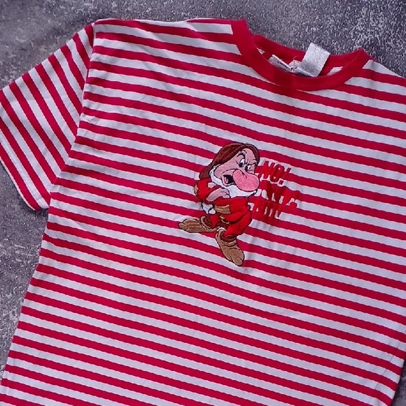 Vintage Walt Disney Store Grumpy Red and White Striped Embroidered Shirt XL