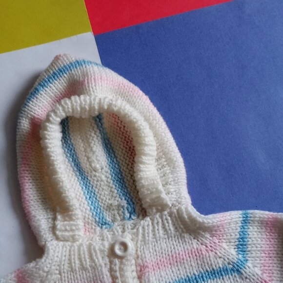 Vintage Youth Handmade Bubble Gum Striped Crocheted Cardigan Sweater SIZE: S
