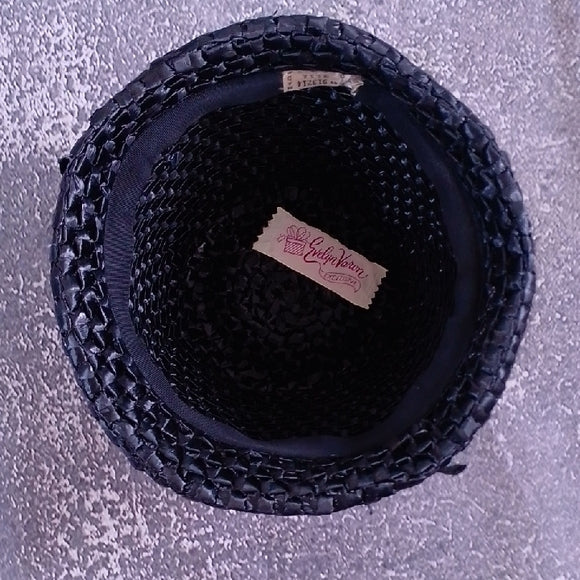 Vintage 1950-60s Women's Hat Woven Black Straw EVELYN VARON EXCLUSIVE