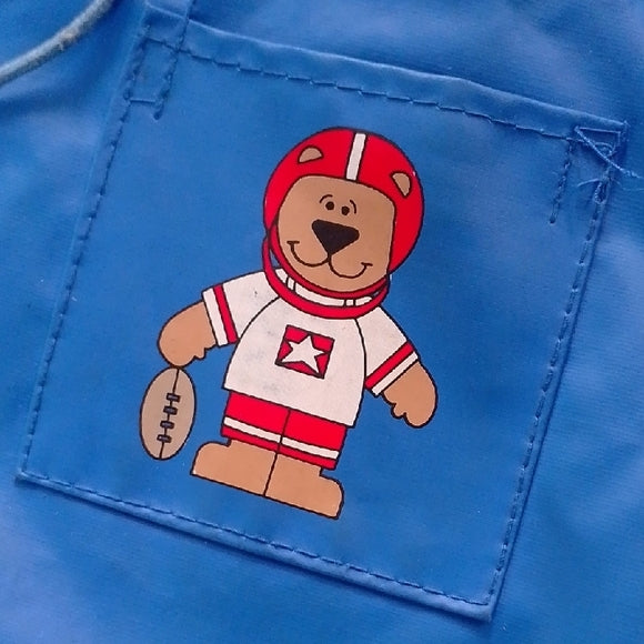 Vintage Football Bear Kids Blue Hooded Jacket with Yellow Accents