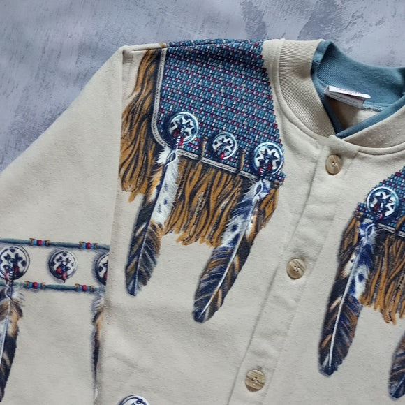 Vintage Native Indigenous Cardigan Feathers Art unlimited Sportswear Sweater