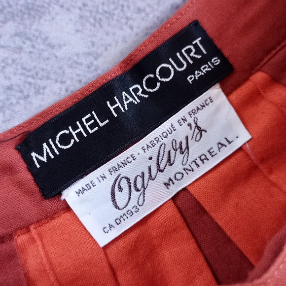 Vintage Michel Harcourt Paris Women's Skirt Orange Block Pattern