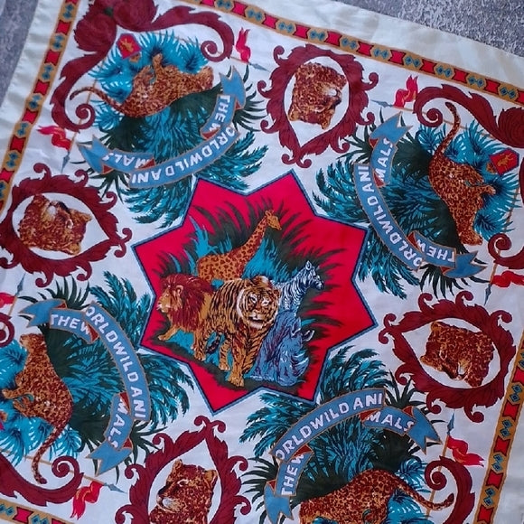 HERMES PARIS Wild Animal African Print Silk Scarf