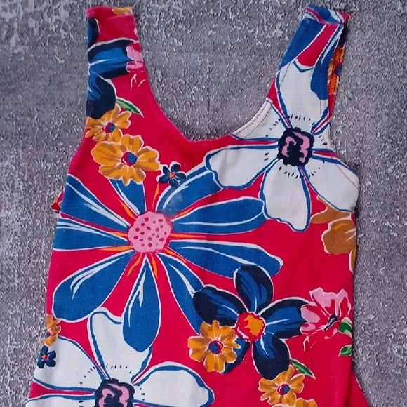 Vintage 90s Floral Sleeveless Dress in Pink and Blue