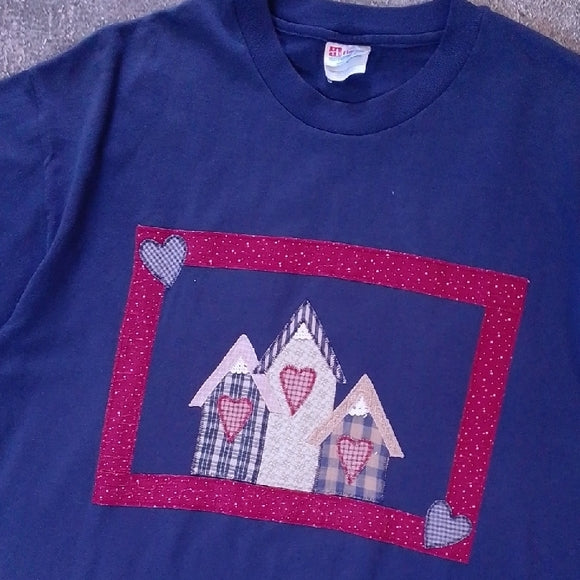 Vintage Hearts & Houses Patchwork T-Shirt