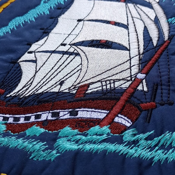 Vintage 90s Mystic Carvers Club Sailing Ship Keith Zip-Up Jacket Embroidered